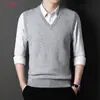Colete de lã tricotado quente para outono e inverno, comércio exterior transfronteiriço, masculino, gola V, cor sólida, sem mangas, para homens de meia-idade