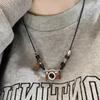 Colar com pingente de câmera marrom vintage feminino, estilo hip hop, doce e legal, com corrente, para suéter, moderno, legal, celebridade da internet, acessórios de alta qualidade