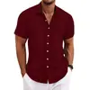 2025 Cross-Border Amazon Aliexpress Nova Camisa Casual Solta de Manga Curta Jacquard de Algodão e Linho para Homem Respirável