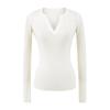 Estilo Suave Cor Pura Decote V Manga Longa Tricô Feminino Outono e Inverno Ajustado Camisa para Sobreposição Interna Top Petite Chic