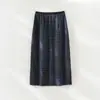Nueva falda de cuadros de longitud media para otoño para mujer, cintura elástica, abertura trasera, elegante y versátil, falda larga ajustada