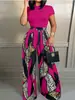 Comércio Exterior Transfronteiriço da Amazon Moda Europeia e Americana Feminina Terno Sem Mangas Estampado Versátil Calça Wide-Leg