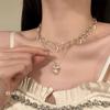 "Coração Brilhante" Colar Vermelho de Coração Camada Dupla para Mulheres, Estilo Princesa, Luxo Leve, Sensação de Alto Padrão, Corrente de Clavícula de Verão