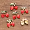 8 Estilos 2 Colores DIY Accesorios para Joyería de Aleación KC Oro Esmalte Goteo de Aceite Colgante Fruta Cereza Fresa Colgante Colgante