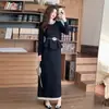 Treze Linhas de Terno de Moda de Qualidade Novo Elegante Efeito Emagrecedor Top Franzido Saia de Comprimento Médio Conjunto de Duas Peças 7263