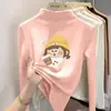 Nueva camiseta de forro polar de manga larga para otoño e invierno para niñas, capa interior cálida, diseño de dibujos animados, elegante para niños mayores, top de capa base para niños