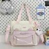 Bolsa ita transparente fofa estilo japonês com desenho de gato, bolsa de estudo grande e colorida em blocos de estrelas, bolsa de mão para estudante
