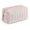 Bolsa de Maquillaje con Estampado Floral de Algodón 2026, Bolsa de Almacenamiento Cosmético de Gran Capacidad, Neceser de Algodón Portátil