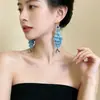 Brincos de Gancho Criativos Azuis com Franjas de Escamas de Peixe, Estilo Europeu e Americano, Moda para Férias na Praia, Brincos de Personalidade Elegantes para Mulheres