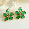 Pendientes retro de estilo coreano de cristal con diseño de flor y montura dorada, elegantes y sofisticados, pendientes nuevos de nicho de alta gama