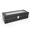 Caja de reloj rectangular de 6 compartimentos entrega en una sola pieza caja de almacenamiento de relojes de cuero pu caja de reloj de madera caja de reloj
