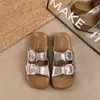 Estilo Coreano de Verano Más Vendido Hebilla Doble de Diamante Ropa para Exteriores Versátil Cómodo Casual Moda Chanclas de Suela Gruesa para Mujer