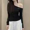 Camiseta de un hombro de manga larga Pure Desire para mujer, Top base sexy fruncido en la cintura para primavera/otoño, Top adelgazante que resalta la clavícula