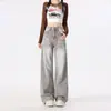Jeans de Diseño Nicho Gris Corrugado para Mujer Otoño 2024 Nuevo Estilo Holgado Pierna Ancha Estilo Lazy Estilo Sal Pantalones de Calle
