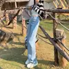 Jeans de Pierna Ancha Estrecha para Mujer Otoño 2024 Delgados Color Claro Cintura Alta Rectos Sueltos Adelgazantes para Mujeres Pequeñas