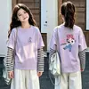 Camiseta de rayas de manga larga de moda para niñas, nueva colección primavera/otoño, top casual de algodón estampado para niñas pequeñas y mayores
