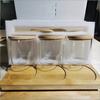 Juego de recipientes de vidrio para condimentos de cocina con base y tapa de bambú, cuchara, suministro de fabricantes, vidrio de borosilicato alto, caja para condimentos de cocina
