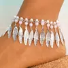 Europa y Estados Unidos pulsera de tobillo con borlas estilo playa oceánica de joyería transfronteriza pulsera de tobillo con gotas de agua perla pluma concha adornos para el pie femenino niña