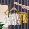Crema 2025 Nuevo Estilo Shorts Elegantes para Niña Conjunto de Dos Piezas Verano Moda para Bebé Niña Set Bordado de Tirantes