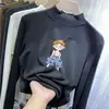Camisa Base Feminina de Veludo Manga Longa Outono e Inverno Nova Infantil Meia-Gola Quente e Estilosa Camiseta Interna Dupla Face