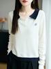 Nova Malha Fina para Mulheres no Outono e Inverno Casual Gola Polo Versátil Malha Penteada Estilo Preppy Coreano Top Transfronteiriço