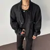 Jaqueta Pesada Retro Americana para Homens, Primavera e Outono, Estilo Casual Solto, Novo Modelo 2026, Gola Reversível em Jeans, Jaqueta Preta Lavada
