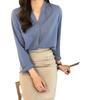 Camisa elegante con cuello en V y manga larga para mujer, estilo coreano, estilo suave, color liso, 2021