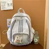 Mochila transparente de estudante com bolinhas bidimensionais, mochila transparente casual de grande capacidade para estudantes e通勤
