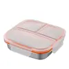 Caixa de armazenamento de alimentos de aço inoxidável 304 transfronteiriça, quadrada com três compartimentos, anti-odor com quatro compartimentos, marmita, caixa de lanches, recipiente de alimentos