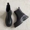 Adelgazantes y que realzan la altura, súper fáciles de combinar, botas de caña alta con plataforma gruesa de cuero, otoño/invierno 2026, tacón medio grueso, punta redonda, botines cortos de cuero genuino para mujer