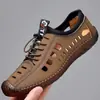 Sandálias Masculinas de Verão com Solado Macio e Vazadas, Sapatos de Praia Preguiçosos à Prova d'Água, Sapatos de Couro Modernos, Leves, Confortáveis e Respiráveis