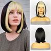 Aliexpress Temu Fibra Química Seda de Alta Temperatura Mechas Cabelo Liso Curto com Franja Bob Peruca Touca Perucas Cabelo Curto