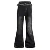 Calças boca de sino jeans slim fit com bordado estilo retro americano e estampa de cobra para homens e mulheres, vibe de calça reta de subcultura