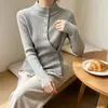 Suéter de punto ajustado con cuello alto irregular para mujer, nuevo estilo otoño/invierno, diseño adelgazante