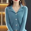 Moda Femenina Nueva Primavera 2026 Simple Cuello en V Versátil Color Sólido Solapa Única Todo Lana Tejido Chaqueta Cardigan
