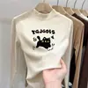 Capa base de longitud media, cuello semi-alto, forrada de polar para niñas, colección otoño/invierno, manga larga estampada, elástica, top interior versátil