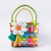Cesta de Legumes Colorida Bolsa de Mão Trançada Passeio de Primavera Infantil Piquenique Combinação de Cores Xadrez Bolsa Trançada de Mão Lembrança