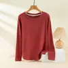 Nova Camiseta Básica de Manga Longa com Gola Redonda Escovada para Outono e Inverno, Espessa e Quente, Cor Sólida Casual, Top Versátil para Mulheres