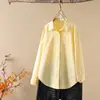 Roupas de Verão 2025 Cor Lisa Algodão Lavado Cor Algodão Doce Cardigã Feminino Camisa de Manga Longa Tops Atacado