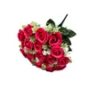 Flores artificiales personalizadas para bodas, flores artificiales de rosa de 18 cabezas para decoración del hogar, ramo de novia de seda