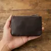 Cartera de Piel de Vaca de Primera Capa Retro Transfronteriza Más Vendida Duradera Piel Genuina Simple Plegada para Monedas y Billetes Portatarjetas con Cremallera