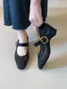 Chuyuji Sapato Mary Jane Feminino para o Trabalho, Bico Quadrado, Trama Vazada, Salto Escondido, Tira Única, Estilo Coreano Simples