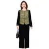 Conjunto de tres piezas de chaqueta chaleco estilo chino para madre de mediana edad, traje casual elegante de primavera y otoño para mediana edad y mayores
