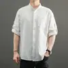 Camisa de Lino de Manga Corta para Hombre Verano Combinación Total Estilo Chino Camisa de Hombre Suelta Chaqueta de Hombre Algodón Lino Top Casual