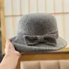 Sombrero de Pescador de Lana con Lazo Estilo Francés Vintage para Mujer, Borde Rizado Otoño e Invierno, Fedora Cálido Retro Elegante
