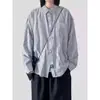 Camisa de Manga Larga a Rayas Verticales Holgada Estilo Retro Japonés Primavera y Otoño Camisa de Pareja Chaqueta Unisex Casual Versátil de Moda