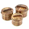 Cubo de Madera para Arroz, Cubo de Madera para Servir Arroz de Mesa de Restaurante, Cubo Pequeño para Arroz, Cubo de Madera con Tapa, Recipiente para Servir Arroz, Cubo Aislado, Vajilla Comercial, Incluye Cuchara