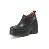 Sapatos Únicos com Plataforma Grossa de 10,5 cm para Mulheres Baixas, Novo Estilo Primavera e Outono 2026, Sapatos de Couro Slip-On com Bico Redondo e Salto Super Alto para Mulheres