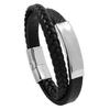 Pulseira de couro com painel de luz de aço inoxidável de alta venda internacional, joias masculinas vintage tecidas, imitação de couro bovino, pulseira de aço de titânio com gravação