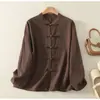 Novo top feminino estilo chinês, gola alta vintage, cardigã abotoado, traje de chá Zen, jaqueta tradicional chinesa de algodão e linho, estilo étnico, leve